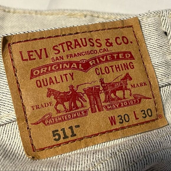 Mens Levi's 511 Skinny 30x30 Straight Leg Light Grey White Denim Jeans - Picture 6 of 9